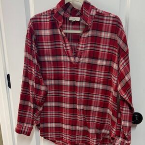 LOFT Red and Black Plaid Top